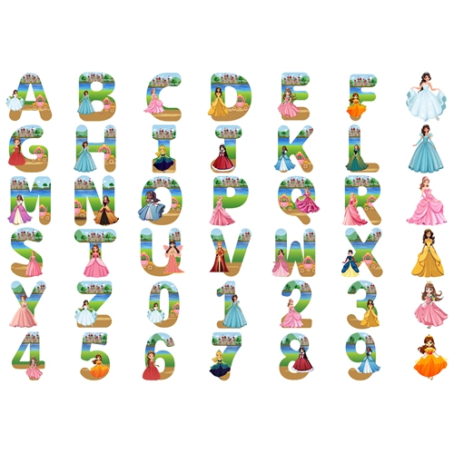 Princess Theme Sticker Sheet | 42 Individual Stickers | Letters and Numbers